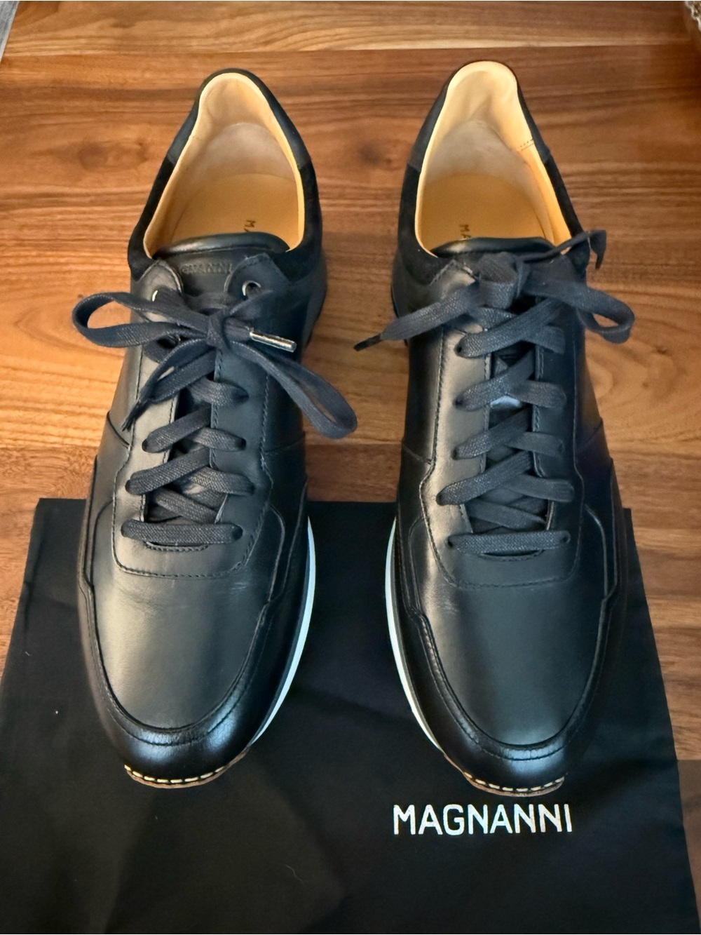 Magnate Men’s Arco Black Leather Lace-Up Sneakers RETAIL $550 — NEW IN BOX